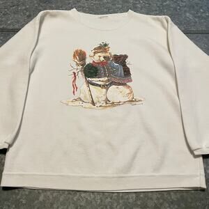 Vintage Snowman Christmas Crewneck Sweatshirt Large Bear 90s Holiday Festive